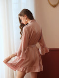 Taooba Summer Female Private Sexy Pajamas Pure Imitation Silk Nightdress Lotus Cuff Cardigan Robe Nightgown for Women