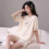 Taooba-Summer Modal Women Pyjamas Loose Pajamas Sets Sleepwear Casual Nightwear Pijama Mujer Shorts short sleeve M-2XL home clothes set