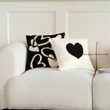 Taooba-Cute Heart Black & White Knitted Cotton Pillow Case Cushion Cover  Sofa Throw Pillow Cover Pillowcase Cushion for Sofa Bed Decor