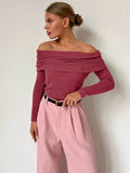 Taooba  Off-Shoulder Sexy Knit Pullover Sweater For Women Mesh See-Through Long Sleeve Backless Y2k Top Fashion Knitwear Pullover