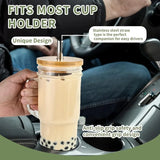 2pcs Glass Cup Wooden Lid Bubble Tea Cold Drinking Coffee Wine Juice Milk Transparent Straw Car Mug Cup Drinkware Water Bottle