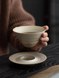 Taooba--Ceramic Coffee Cup Saucer Set Wabi-Sabi Cup Designer Small Latte Cup Coarse Pottery Flying Saucer Cup Gift Box