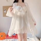 Taooba Christmas Outfit Summer Sexy Pajamas with Breast Pads Female Lace Pajamas Robe Gown Set Sexy Sleepwear White Lace Night Gown  Lingerie for Women