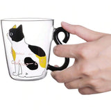 Taooba-1pc Creative Cat Glass Coffee Mug Cute Milk Tea Juice Water Glass Cup With Handle Home Kitchen Office Drinkware Tumbler Gift