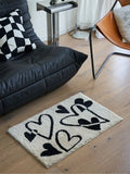 Taooba-Black White Heart Tufted Carpet Mat Soft Fluffy Thick Tuftting Room Entry DoorMat Anti-slip Rug Entrance Floor Mat