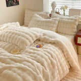 Taooba Soft Faux Rabbit Fur Cream Bedding Set