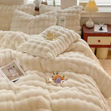 Taooba Soft Faux Rabbit Fur Cream Bedding Set