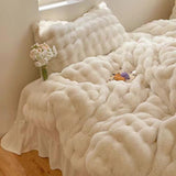 Taooba Soft Faux Rabbit Fur Cream Bedding Set