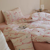 Taooba Soft Pink Bow Velvet Bedding Set