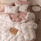 Taooba Soft Pink Bow Velvet Bedding Set