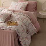 Taooba Soft Pink Bow Velvet Bedding Set