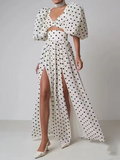 Taooba- Classy Sexy Polka Dot Puff Sleeve Top & Skirt Set