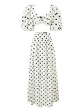 Taooba- Classy Sexy Polka Dot Puff Sleeve Top & Skirt Set