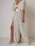 Taooba- Classy Sexy Polka Dot Puff Sleeve Top & Skirt Set