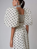 Taooba- Classy Sexy Polka Dot Puff Sleeve Top & Skirt Set