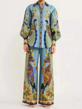 Taooba- Graphic Printed Two Piece Phoenix Top and Pants Set