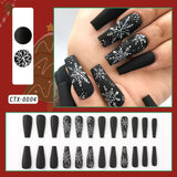 Taooba Christmas nail 24Pcs Medium Long Acrylic Fake Nails Removable French Fake Nails Wearing False Nails Set Full Cover Ballet Press On Nail Tips&7Y