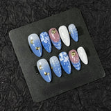 Taooba 10Pcs Manicure Handmade Art Acyrlic Press on Nails Medium Almond  Pattern ABS Nails Cute 3D Flower Style Design Nail with Set