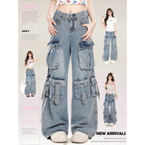 Taooba party outfit  Deeptown Heavy Industry Cargo Jeans Women Vintage Oversize Pocket Wide Leg Streetwear Gyaru Denim Pants Acubi Trousers Aesthetic