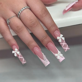 Taooba 24pcs Artifical Bails With Glue Fake Nail Tips With Design Detachable Press On Nails Long Fake Nail Finished Nail Piece Sticker