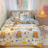 Taooba-Kawaii Strawberry Rabbit Bedding Set For Home Cotton Twin Full Queen Size Cute Double Fitted Bed Sheet Girl Quilt Duvet Cover