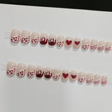 Taooba fall nails Wear Nail  Flame Leopard Print Short Red Love Pearl Sweet Hot Girl Fashion Nail Art Fake Nail Patch