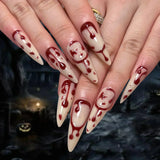 Taooba 24Pc Halloween False Nails with Almond Head Designs Cute Clown Fake Nails French Full Cover Manicure Press on Nail Tips for Girl