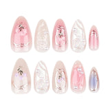 Taooba Christmas nail 24pcs Almond False Nails Ballerina Fake Nails Halo Dye Pearl Bow 3D Butterfly Design Art Detachable French Tips Nails Press on