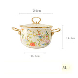 Taooba Enamel Soup Pot Retro Flower Bird Binaural Large Capacity Stew Pot with Lid Home Enamel Utensils for Kitchen Delicate Cookware