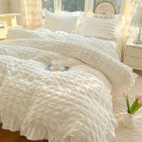 Taooba Christmas Gift Korean Princess Style Lace Ruffles Bedding Set Skin-friendly Soft Seersucker Duvet Cover Set Bed Sheet Or Bed Skirt Pillowcases