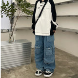 Taooba - Multi Pockets Vintage Baggy Cargo Jeans