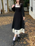 Taooba  party look inspos Spring Autumn Black Chic Bow Princess Dresses Women French Elegant Slim Square Collar Long One-Piece Dress gown Female Vestidos