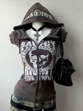 Taooba party outfit  Winter Print Vintage Women's Sweatshirts Casual 2000s Clothes Hoodie Y2K Zip-up Goth Hip hop Female Hooded Blouse Girl Coquette