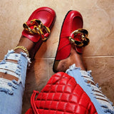 Taooba Christmas Gift outfit -Large Chain Thick Soles Half Slippers Women Summer Outside Wear Web Celebrity INS Fashion A Lady-loafer Mueller Shoes