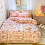 Taooba-Kawaii Strawberry Rabbit Bedding Set For Home Cotton Twin Full Queen Size Cute Double Fitted Bed Sheet Girl Quilt Duvet Cover