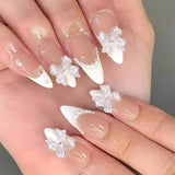 Taooba Christmas nail 24pcs White French Nails Press Ons Short Almond Fake Nails with 3D Love Bow Design Detachable Nail Fake Full Cover Nail Tips