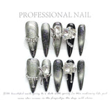 Taooba Christmas Nail  10pc Detachable Stiletto Almond Hot Girl y2k Press On Nails Ballet Black Fake Nails With Love Bow Purple Full Cover Nail Art Tip