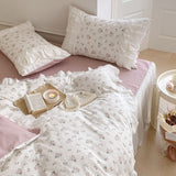 Taooba- Dobby Print ruffle lace bedding set floral gentle cotton queen bedding set simple bed sheets quilt cover bedding princess linen