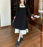 Taooba  party look inspos Spring Autumn Black Chic Bow Princess Dresses Women French Elegant Slim Square Collar Long One-Piece Dress gown Female Vestidos