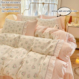 Taooba Christmas Gift Korean lace bedding set 3pcs Floral Duvet Cover Set Pillowcasesno flat sheet Twin Single Queen Size Girls Bedding Linen