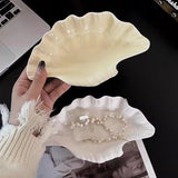 Taooba Cream Ceramic Shell Plate Jewelry Display Storage Trays Kitchen Tableware Decorations Home Storage Organization Fruit Salad Dish