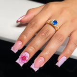 Taooba Christmas Nail  24pcs Pink Flower Fake Nail with Glue Cute White Artificial Nails Wearable Press on Acrylic Nails Square False Nails Press Ons