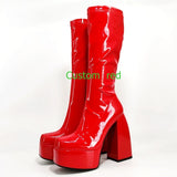 Women punk style boots elastic microfiber shoes woman ankle boots high heels black thick platform long knee high boots