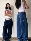 Taooba New Harajuku Trendy Y2K Streetwear Trousers American Retro Embroidered Washed Baggy Jeans Women Casual Straight Wide-leg Pants