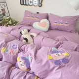 Taooba Christmas Gift Purple Washing Bedding Set  Towel Embroidered Small Doll Four PIECE Set Dormitory Cardboard Duvet Cover Quilt Duvet Set