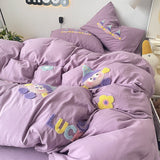 Taooba Christmas Gift Purple Washing Bedding Set  Towel Embroidered Small Doll Four PIECE Set Dormitory Cardboard Duvet Cover Quilt Duvet Set