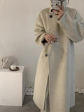 Taooba Christmas Gift outfit  birkenstock clogs outfit fall 2024 New Korean Style Stand Collar Single-Breasted Double-Sided Cashmere Coat Mid-Length Autumn and Winter Thickened Wool Coat for Women