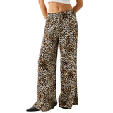 Taooba party outfit  Fashion Vintage Leopard Print Wide-leg Pants Women Casual High-waisted Trouser 2024 Spring Summer Office Lady Clothes Streetwear