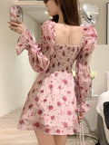 Taooba  party look inspos 2025 Summer Elegant Floral Dress Women Lace Kawaii Clothing Y2k Mini Dress Female Beach Style Party One Piece Dress Korean Chic