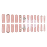 Taooba 24 Long Coffins with Irregular Line Patterns, Three-dimensional Butterfly Dots, Diamond Fake Nails, Glossy Fake Nails, Summer C